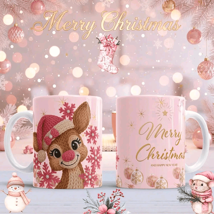 10 Diseños Plantillas Tazas Navidad Rosa Archivos PNG 4