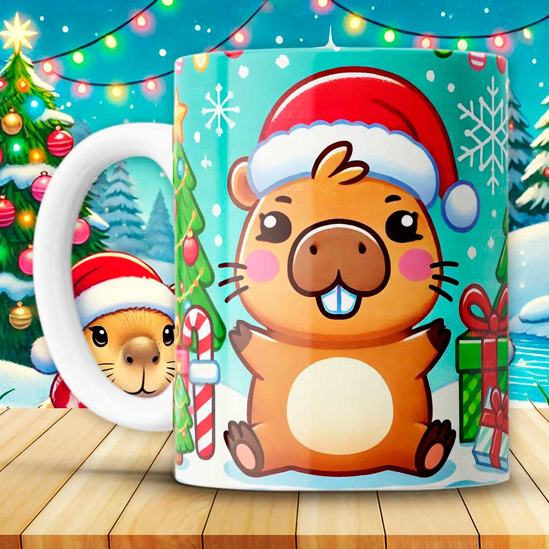 12 Diseños Plantillas Tazas Capibara Navidad Archivos JPG 7