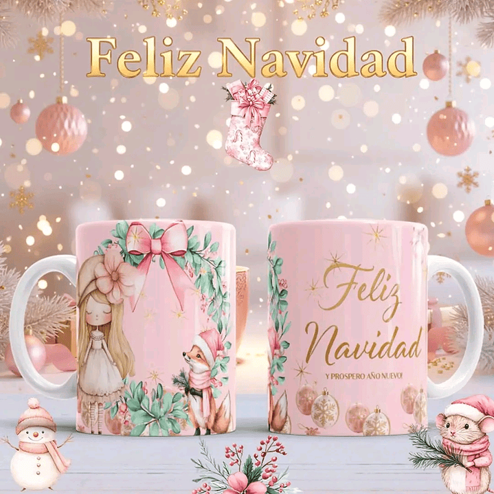 10 Diseños Plantillas Tazas Navidad Rosa Archivos PNG 5