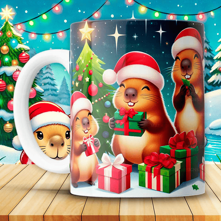 12 Diseños Plantillas Tazas Capibara Navidad Archivos JPG 8
