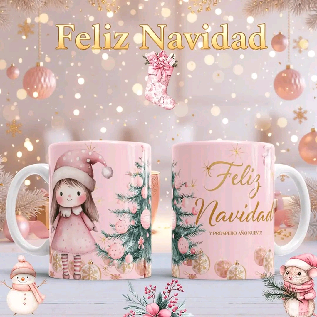 10 Diseños Plantillas Tazas Navidad Rosa Archivos PNG 7