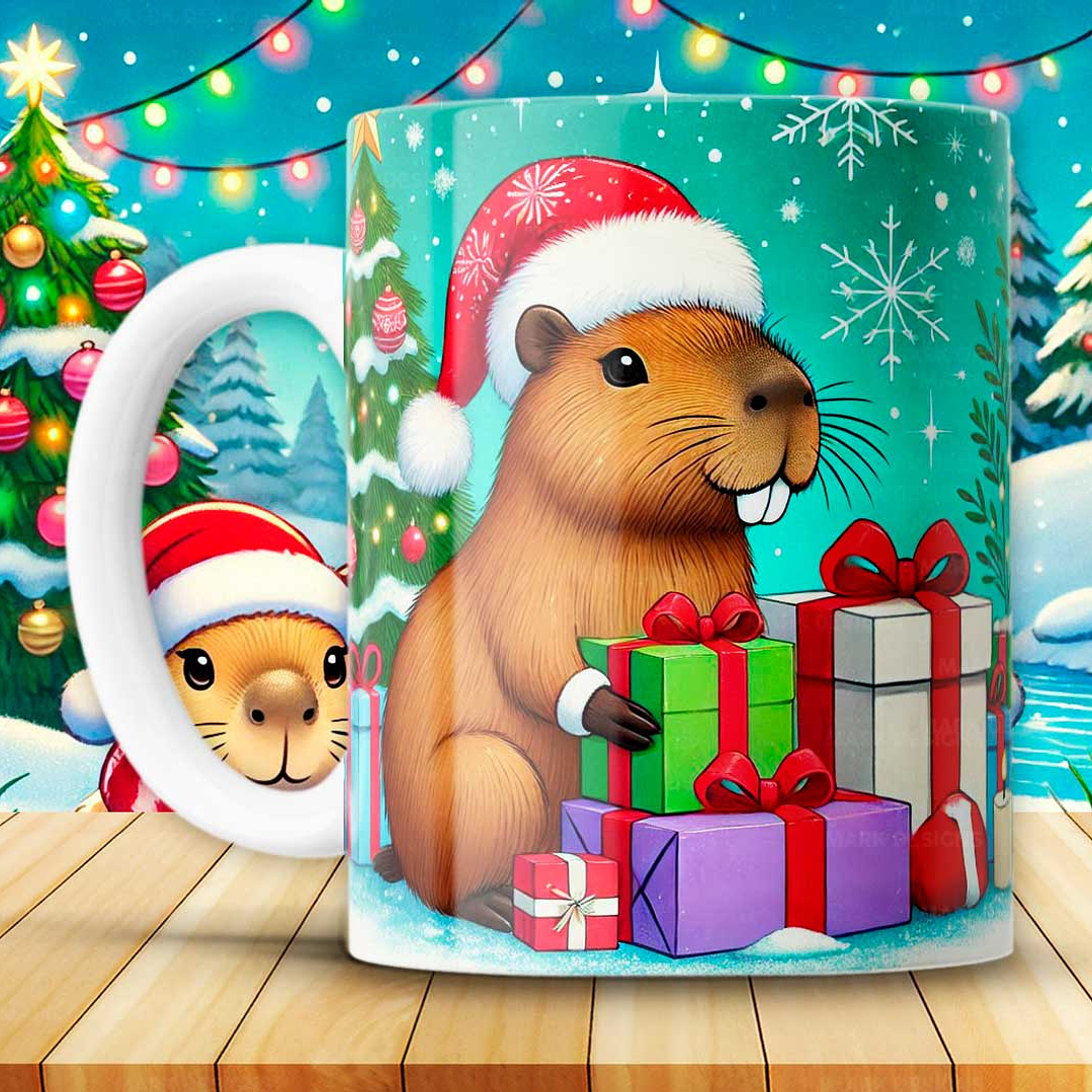 12 Diseños Plantillas Tazas Capibara Navidad Archivos JPG 11