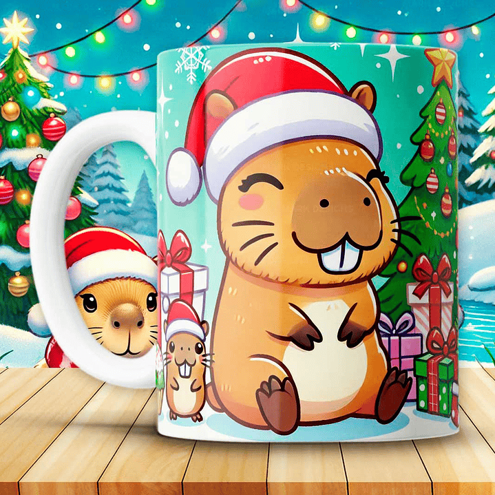 12 Diseños Plantillas Tazas Capibara Navidad Archivos JPG 12