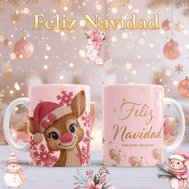 10 Diseños Plantillas Tazas Navidad Rosa Archivos PNG 8
