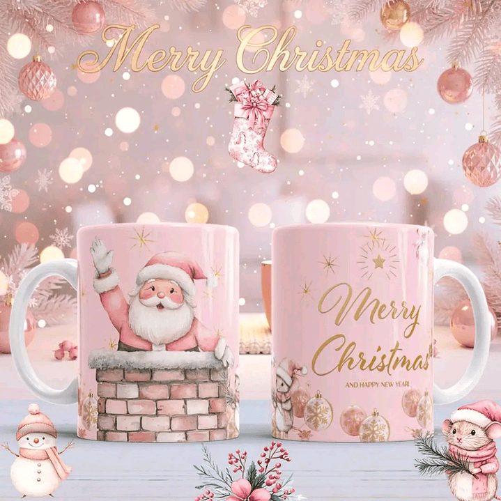 10 Diseños Plantillas Tazas Navidad Rosa Archivos PNG 9