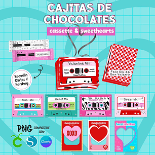 Plantillas de Diseño Cajitas Cassette San Valentín Archivos PNG y Studio