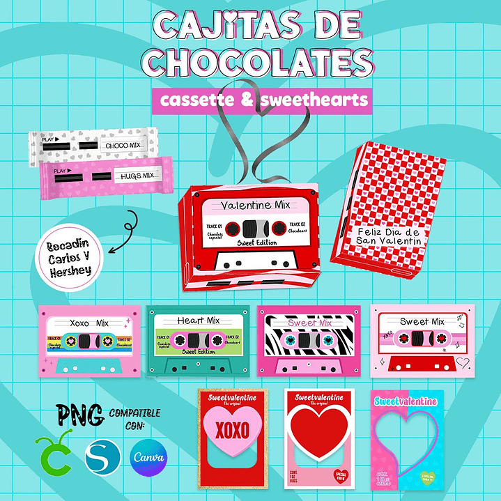 Plantillas de Diseño Cajitas Cassette San Valentín Archivos PNG y Studio 1