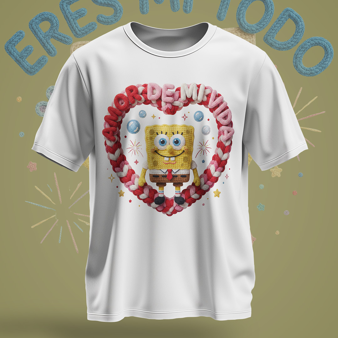 12 Plantillas de Diseño Remera Camiseta Bob Esponja San Valentín Archivos PNG 2