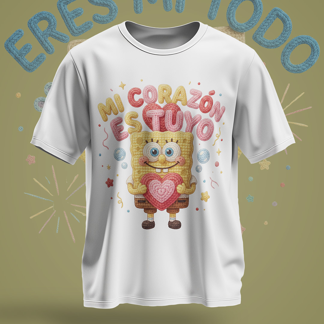 12 Plantillas de Diseño Remera Camiseta Bob Esponja San Valentín Archivos PNG 5