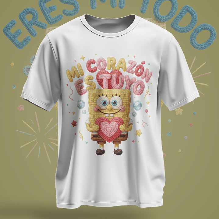 12 Plantillas de Diseño Remera Camiseta Bob Esponja San Valentín Archivos PNG 5