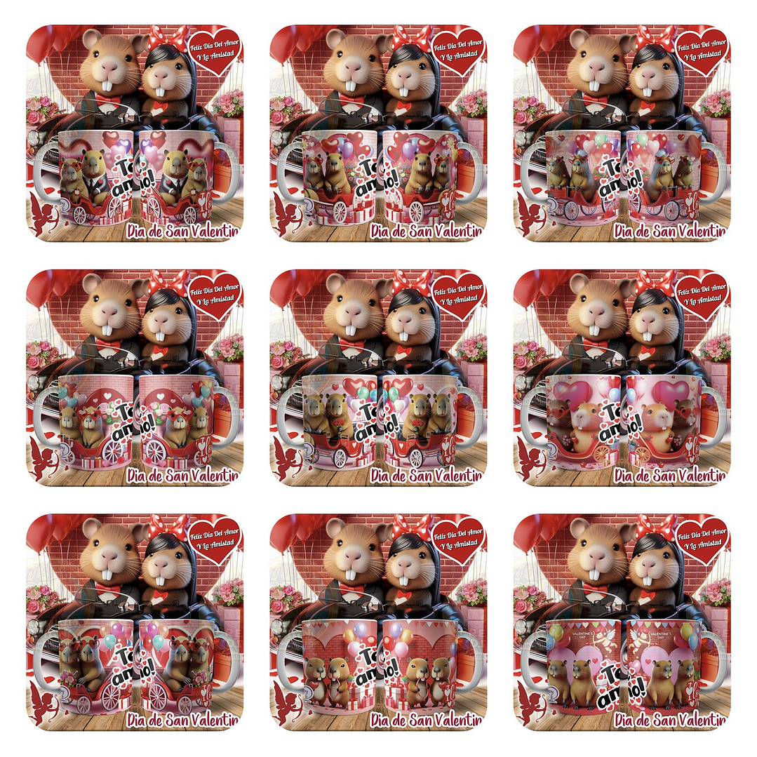 12 Plantillas de Diseño Tazas Capibara N°4 San Valentín Archivos JPG 1