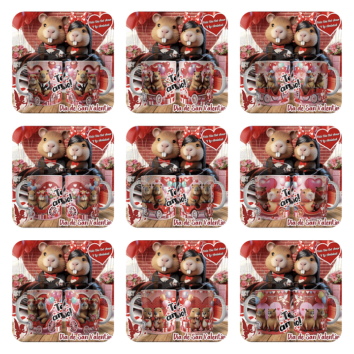 12 Plantillas de Diseño Tazas Capibara N°4 San Valentín Archivos JPG 1
