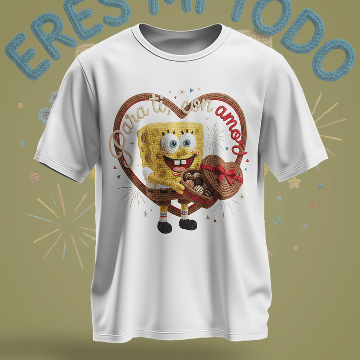 12 Plantillas de Diseño Remera Camiseta Bob Esponja San Valentín Archivos PNG 10
