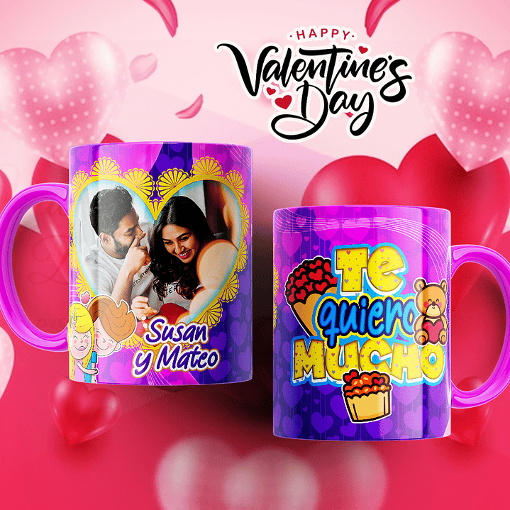 12 Plantillas de Diseño Tazas Te Quiero Mucho San Valentín Archivos Editables PSD 4