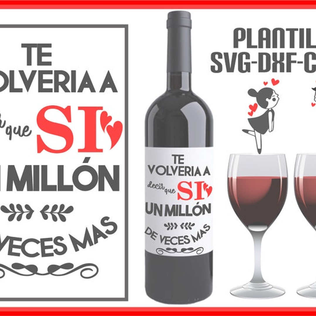 Plantillas de Diseño para Botellas San Valentín Archivos SVG y Studio 1