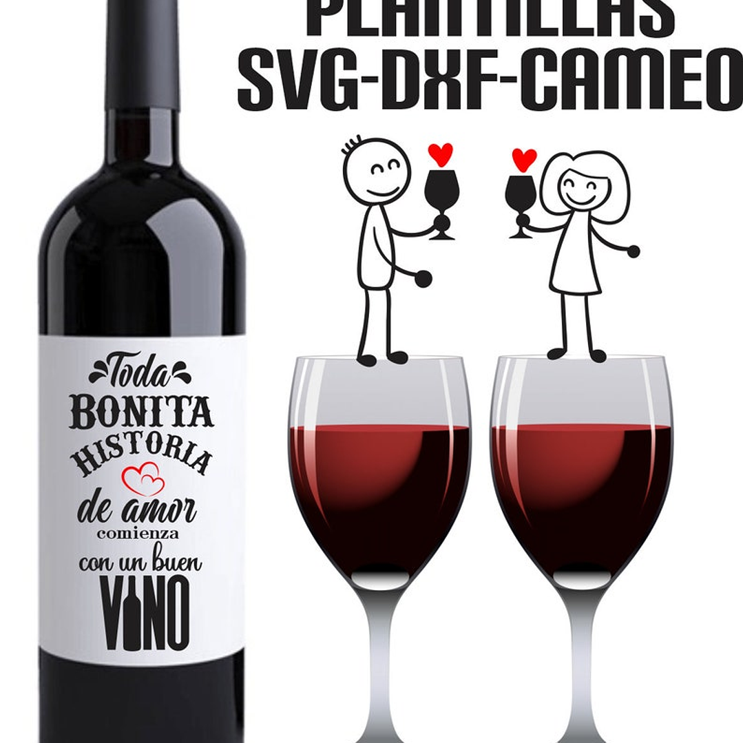 Plantillas de Diseño para Botellas San Valentín Archivos SVG y Studio 3