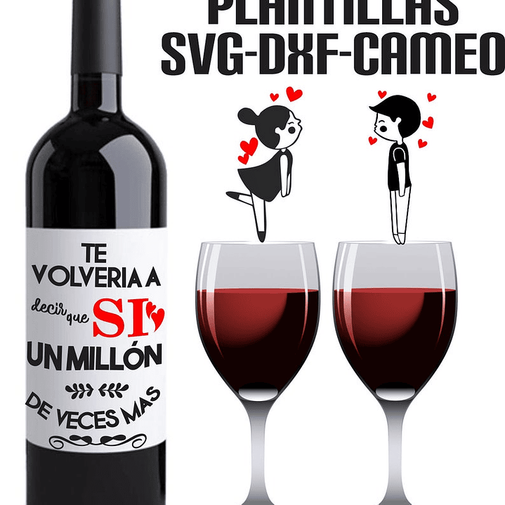 Plantillas de Diseño para Botellas San Valentín Archivos SVG y Studio 6