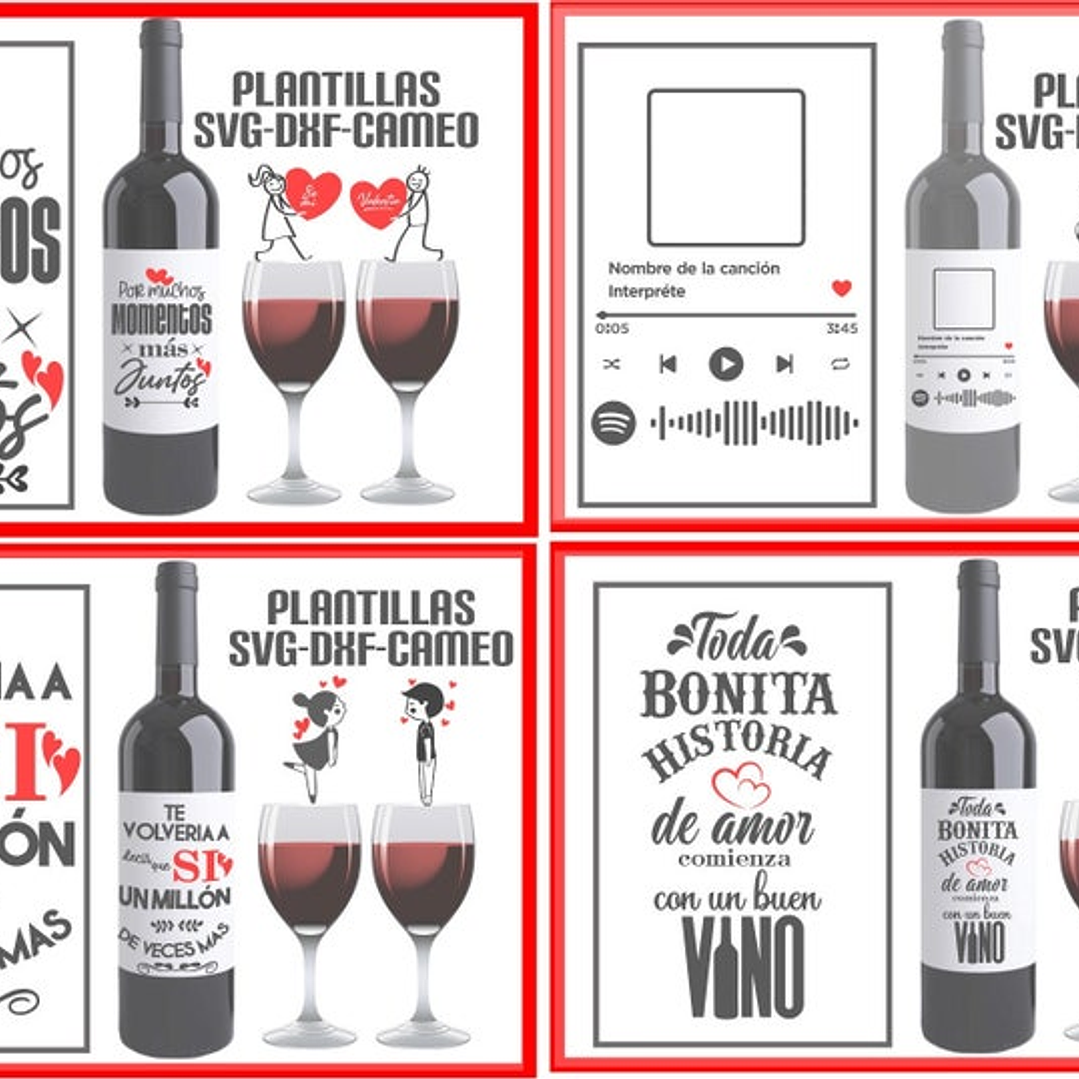 Plantillas de Diseño para Botellas San Valentín Archivos SVG y Studio 7