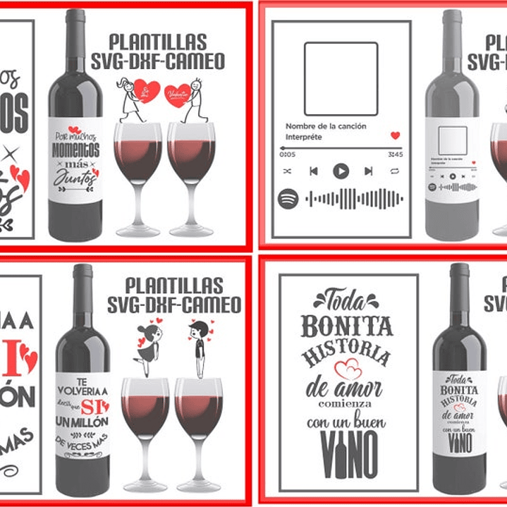 Plantillas de Diseño para Botellas San Valentín Archivos SVG y Studio 7