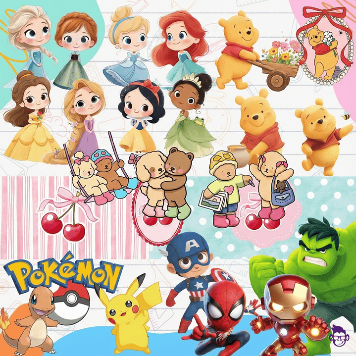 Diseños Plantilla Etiquetas Escolares Mascotas y Personajes 2026 Archivos Png 13