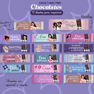 12 Plantillas de Diseño Envolturas para Chocolates Día de la Mujer Archivos PNG