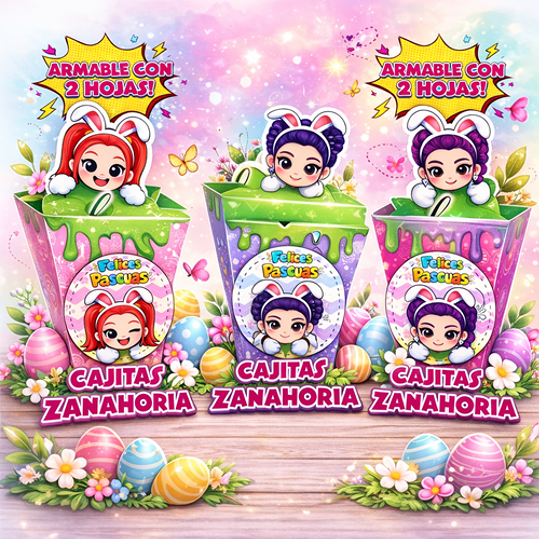 Plantillas de Diseño Cajitas Zanahorias 2 Hojas Pascua Archivos Power Point 1