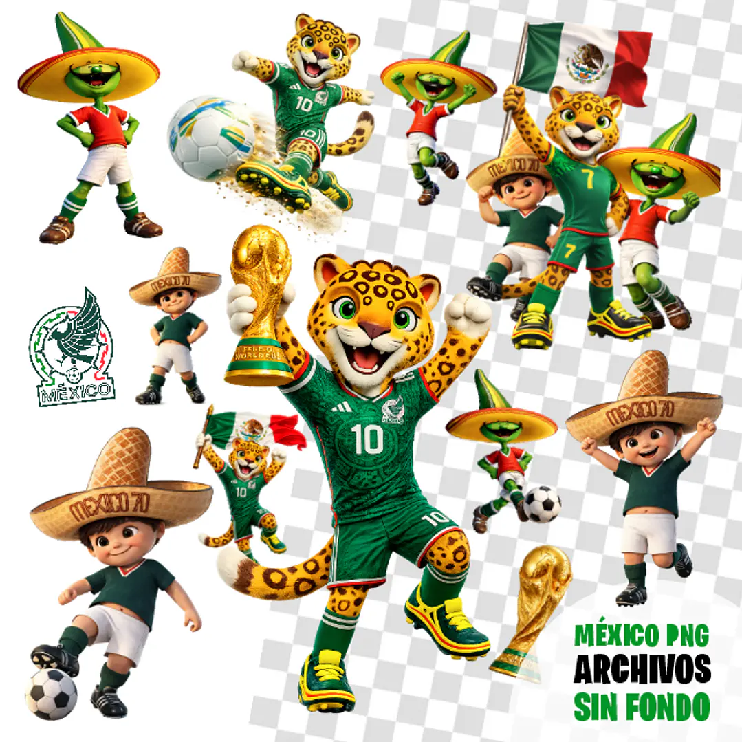 Pack Diseños Mascotas Mundial 2026 México PNG sin Fondo 1