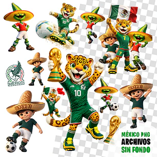 Pack Diseños Mascotas Mundial 2026 México PNG sin Fondo
