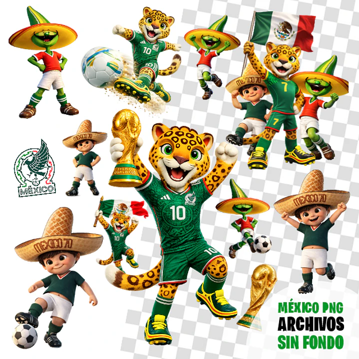 Pack Diseños Mascotas Mundial 2026 México PNG sin Fondo 1