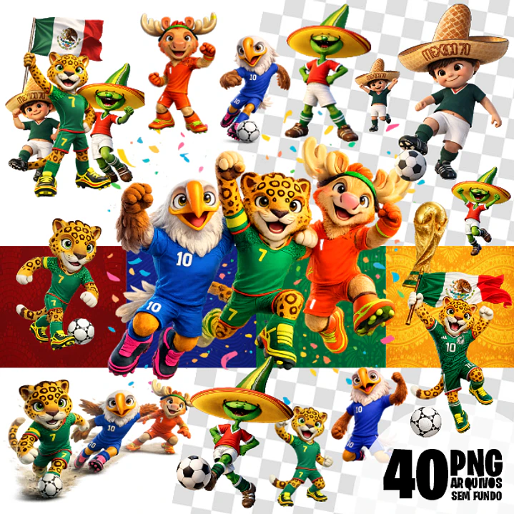 Pack Diseños Mascotas Mundial 2026 México PNG sin Fondo 2