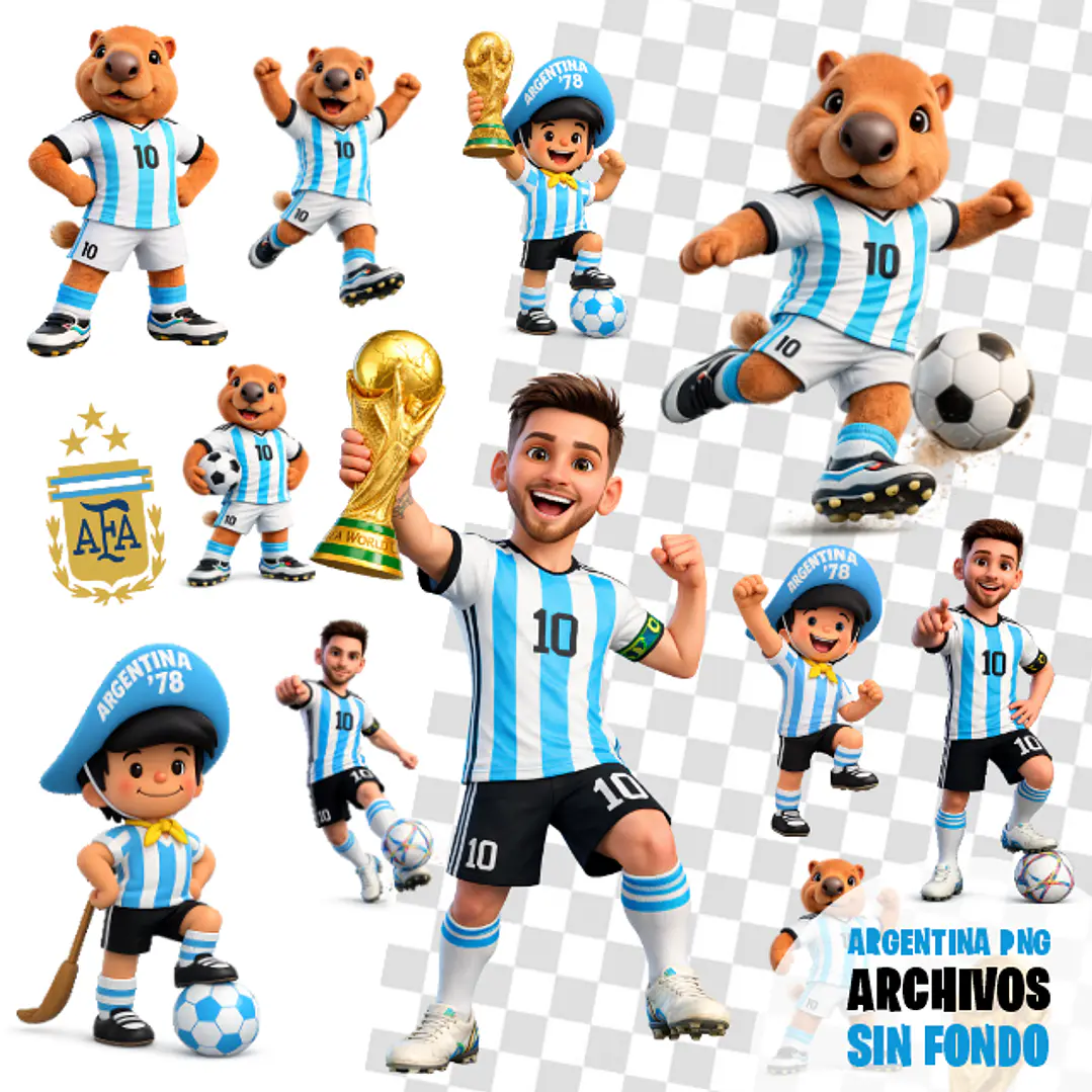 Pack de Diseños Mascotas Copa 2026 Argentina PNG sin Fondo para Sublimación 1