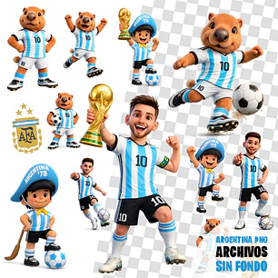 Pack de Diseños Mascotas Copa 2026 Argentina PNG sin Fondo para Sublimación