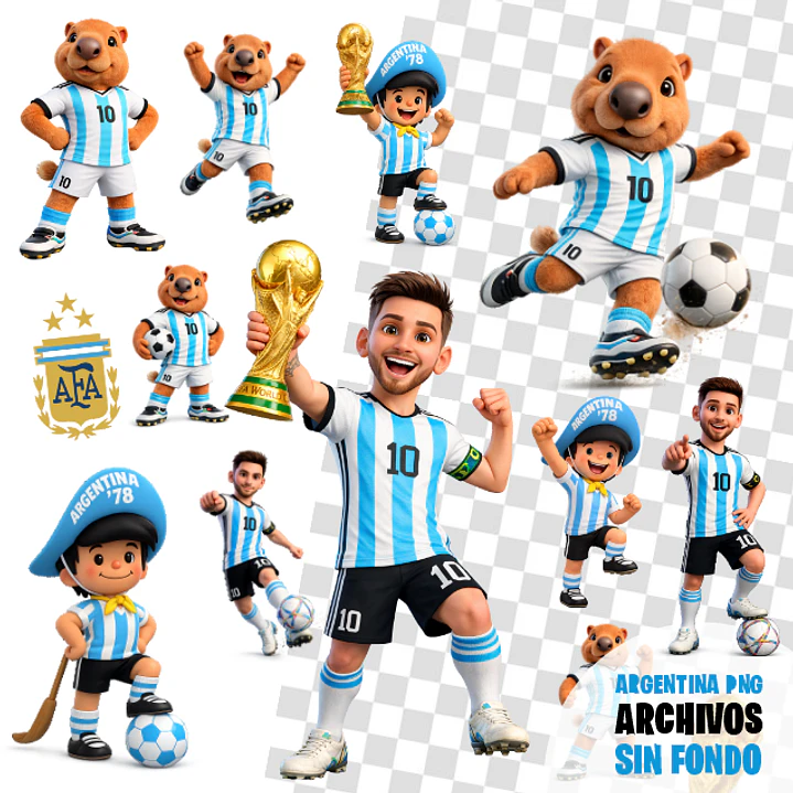 Pack de Diseños Mascotas Copa 2026 Argentina PNG sin Fondo para Sublimación 1