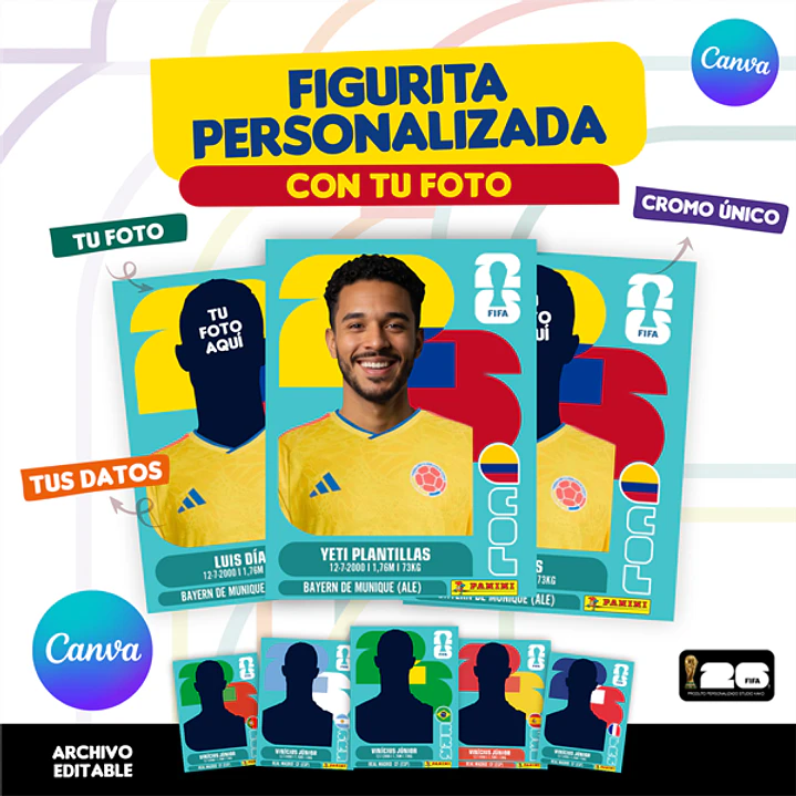 Figurita Personalizada Copa del Mundo 2026 Colombia - Archivo Digital para Imprimir 1