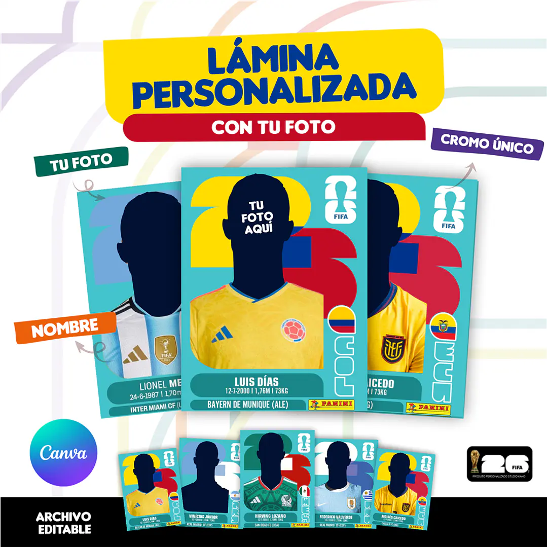 Figurita Personalizada Copa del Mundo 2026 Colombia - Archivo Digital para Imprimir 2