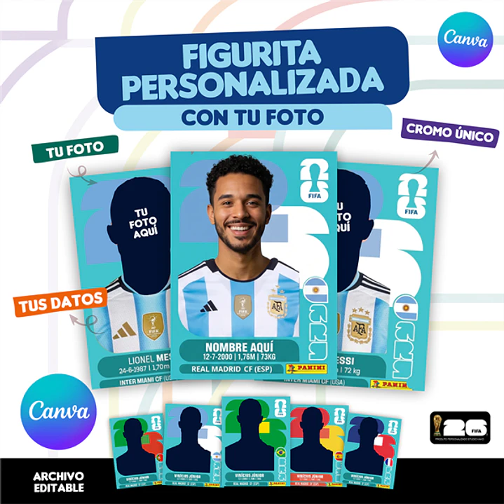 Figurita Personalizada Copa del Mundo 2026 Argentina - Archivo Digital para Imprimir  1