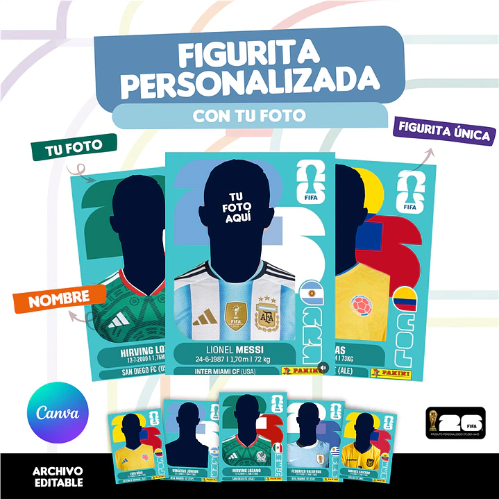 Figurita Personalizada Copa del Mundo 2026 Argentina - Archivo Digital para Imprimir  2