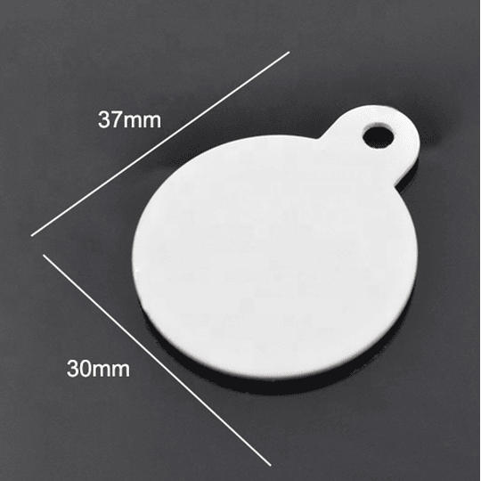 Placa mascota metal circular 30x37 mm