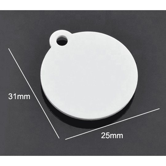 Placa mascota metal circular 25x31 mm