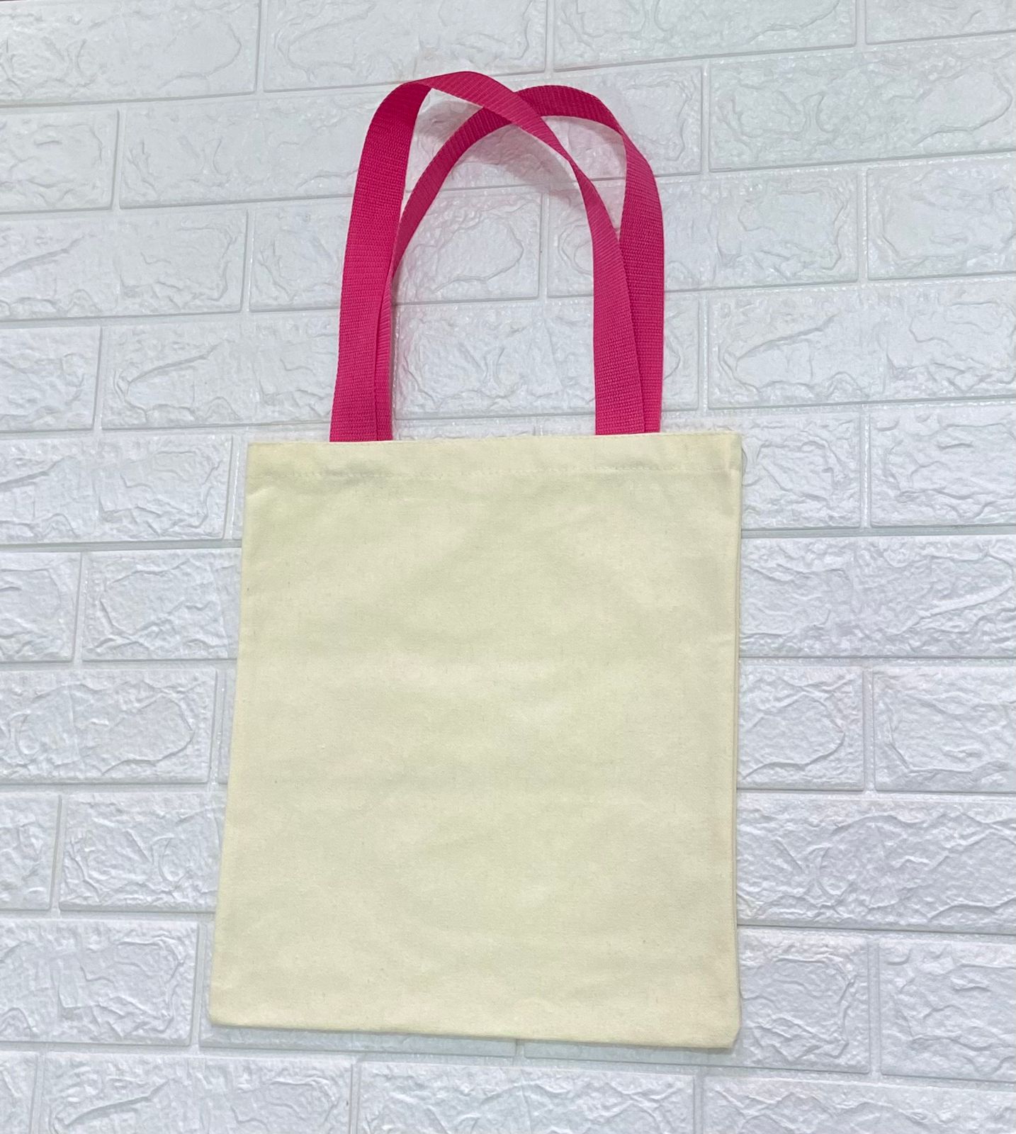 Pre venta. Bolsa Crudo Poliester Color Mantequilla 35x30 cm. Asa Huincha Rosado