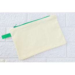 Estuche Cosmetiquero crudo cierre verde 15x24 cm
