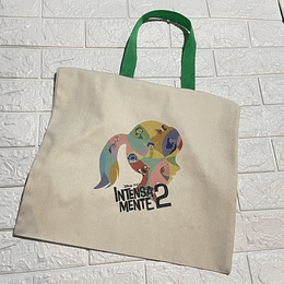 PRE VENTA Bolso Totebag Crudo Poliester Color Crea 40x40 cm. Asa huincha verde.