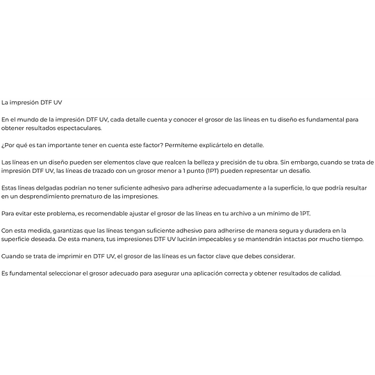 Impresión DTF UV metro lineal 100 cm x 29 cm. Desde 10 mt.