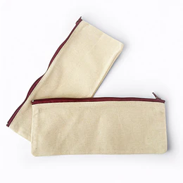 Estuche simple de crea algodón . Cierre color Rojo vino (24x10 cm.)