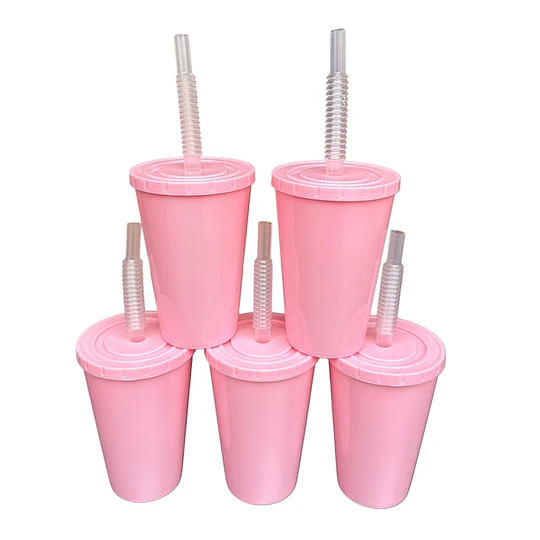 Vasos plásticos 350 ml. Color Rosado. (12 unid)