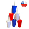 Vasos plásticos 350 ml. Color Azul, Rojo y blanco. (12 unid)