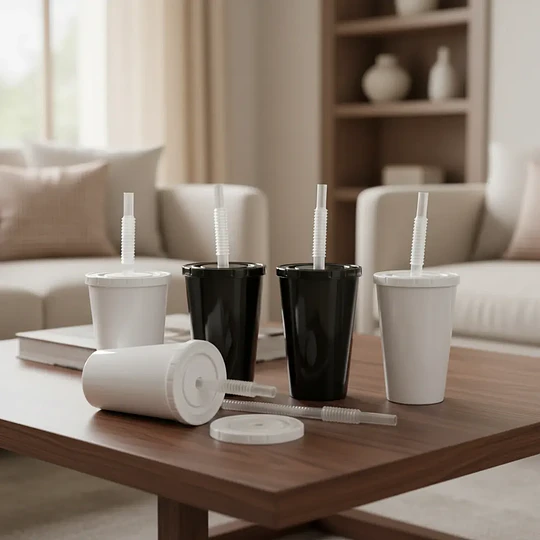 Vasos plásticos 350 ml. Color Negro y Blanco. (12 unid)