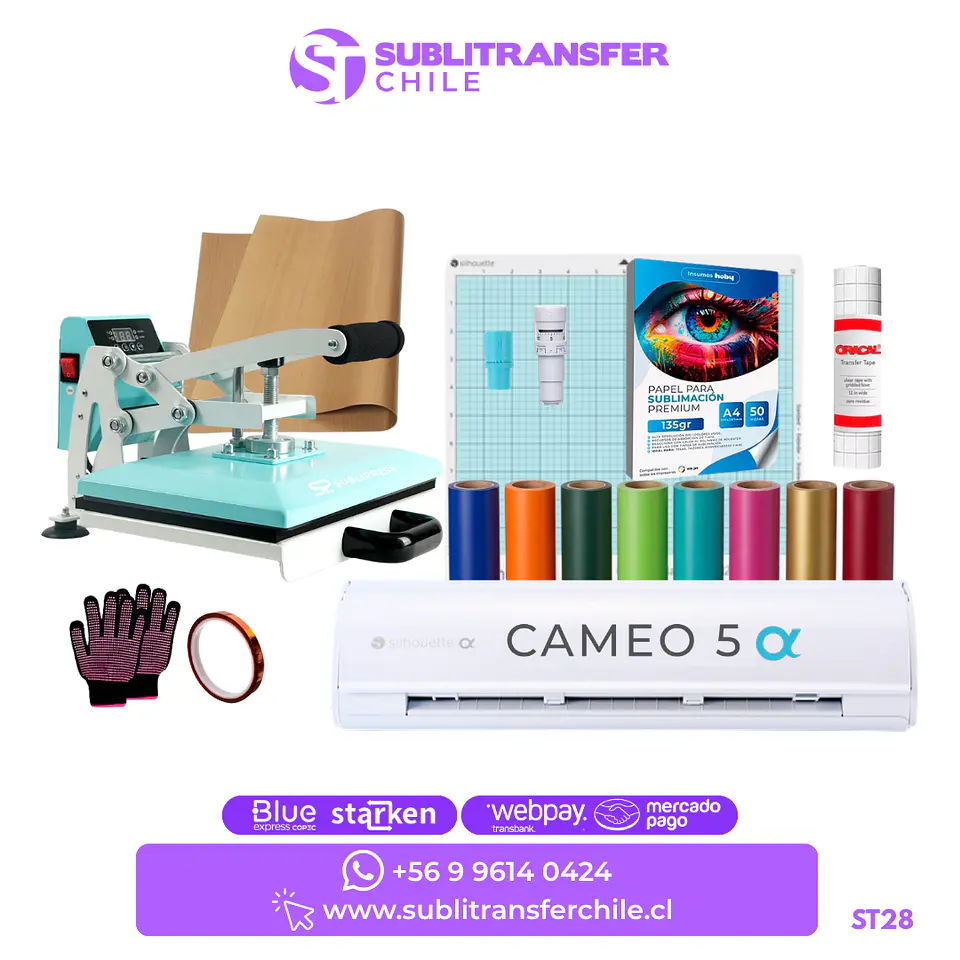 S728 Kit Plotter de Corte Cameo 5 Alpha + Estampadora Sublipress 23x30 cm - Entrega Inmediata 1