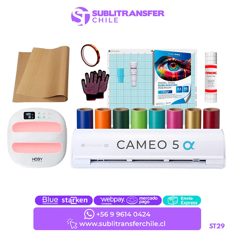 ST29 Kit Plotter de Corte Cameo 5 Alpha + Kit de Estampadora Hoby 24x24 cm - Entrega Inmediata