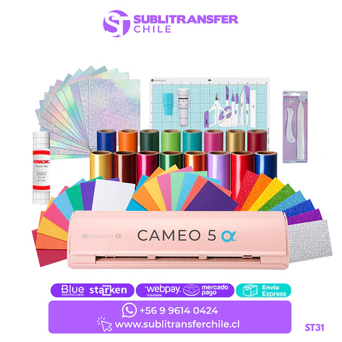 ST31 Kit Plotter de Corte Cameo 5 Alpha Rosada Emprende - Entrega Inmediata